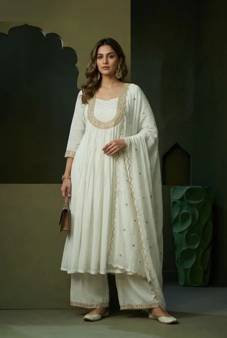 K 1324 By Naisha Mul Chanderi Kurti With Bottom Dupatta